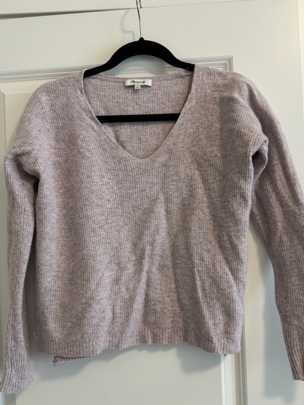 Madewell Rib Knit Pink and Gray Marled V-neck Sweater